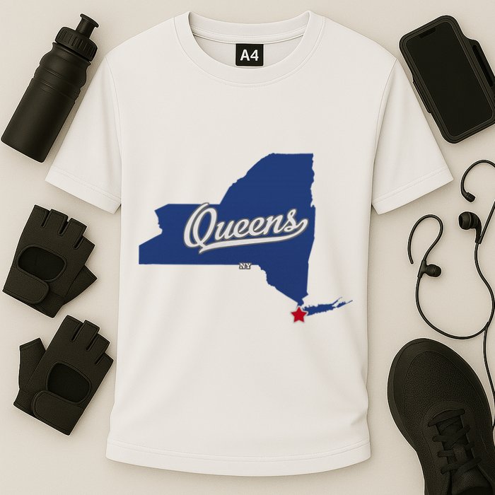 Queens New York Ny Map Cooling Performance Crew T-Shirt