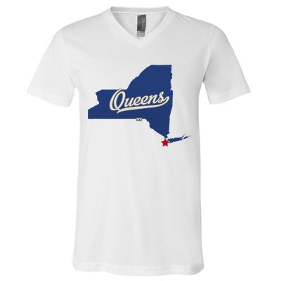 Queens New York Ny Map V-Neck T-Shirt