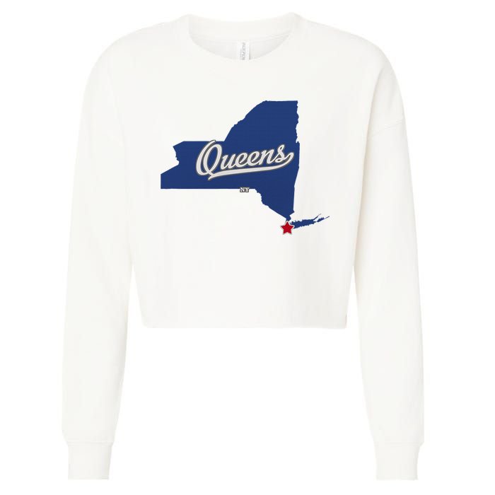 Queens New York Ny Map Cropped Pullover Crew