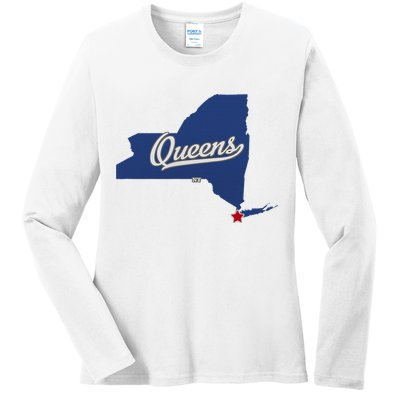 Queens New York Ny Map Ladies Long Sleeve Shirt