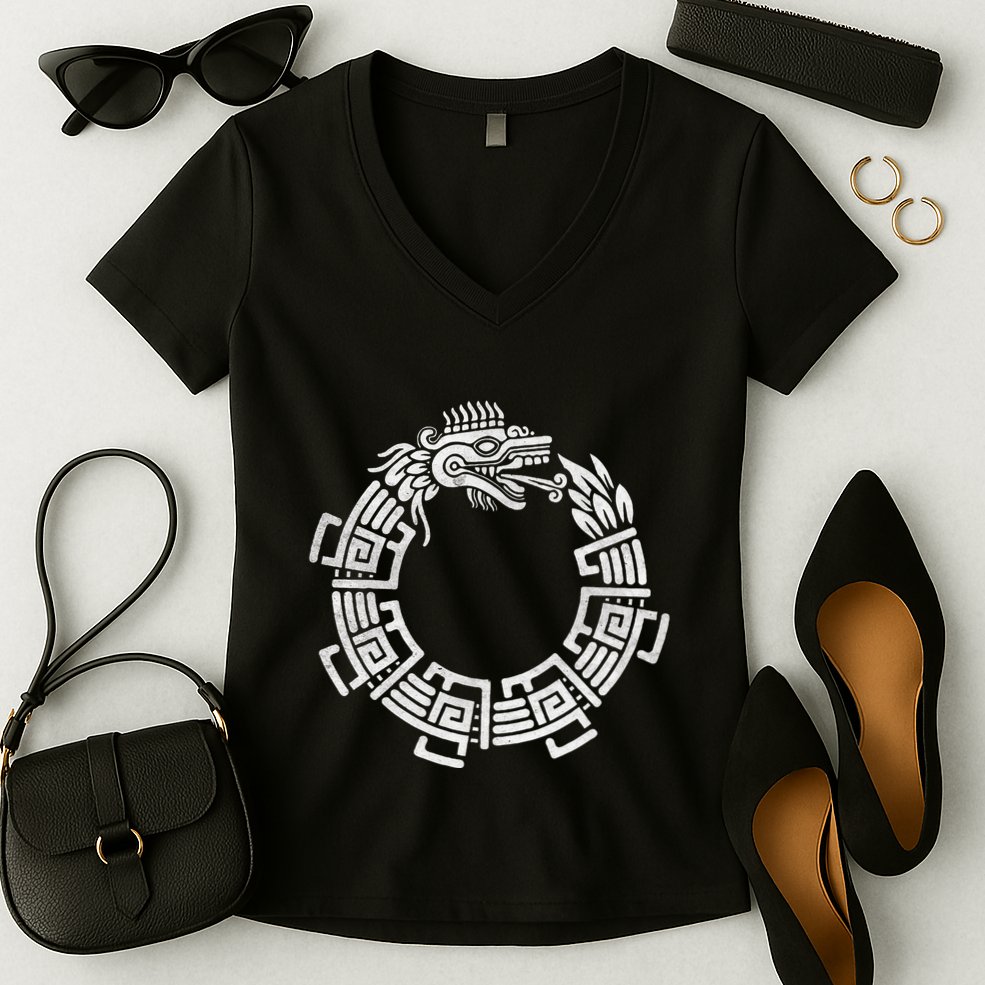 Quetzalcoatl Ouroboros Aztec Serpent Mayan Inca Toltec Women's V-Neck T-Shirt