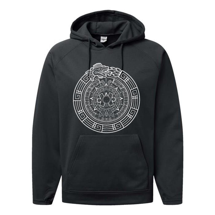 Quetzalcoatl Ouroboros Aztec Serpent Aztec Sun Stone Performance Fleece Hoodie