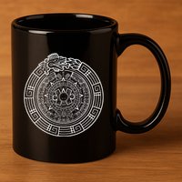 Quetzalcoatl Ouroboros Aztec Serpent Aztec Sun Stone 11oz C Handle Ceramic Mug