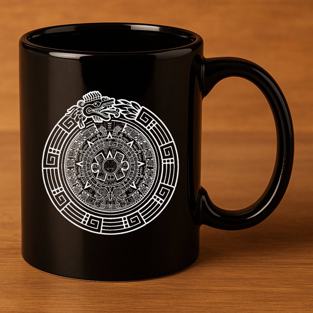 Quetzalcoatl Ouroboros Aztec Serpent Aztec Sun Stone 11oz C Handle Ceramic Mug