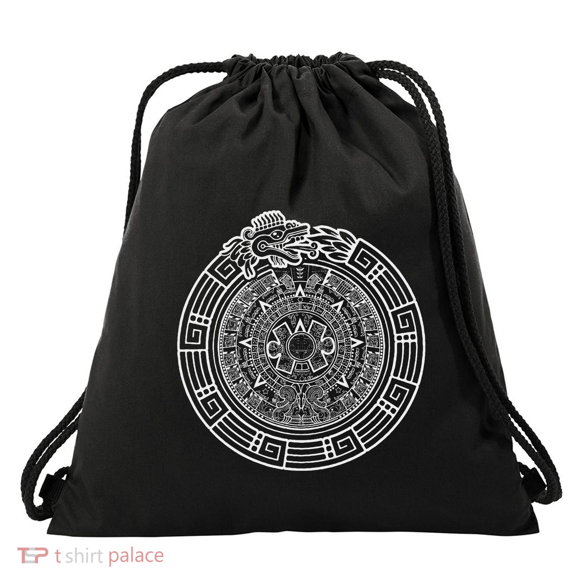 Quetzalcoatl Ouroboros Aztec Serpent Aztec Sun Stone Drawstring Bag