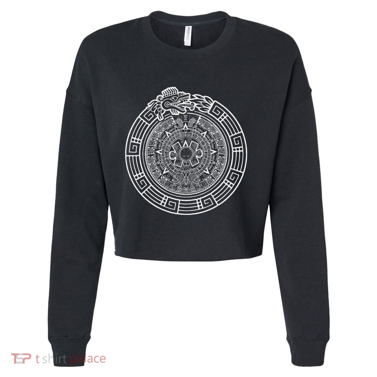 Quetzalcoatl Ouroboros Aztec Serpent Aztec Sun Stone Cropped Pullover Crew