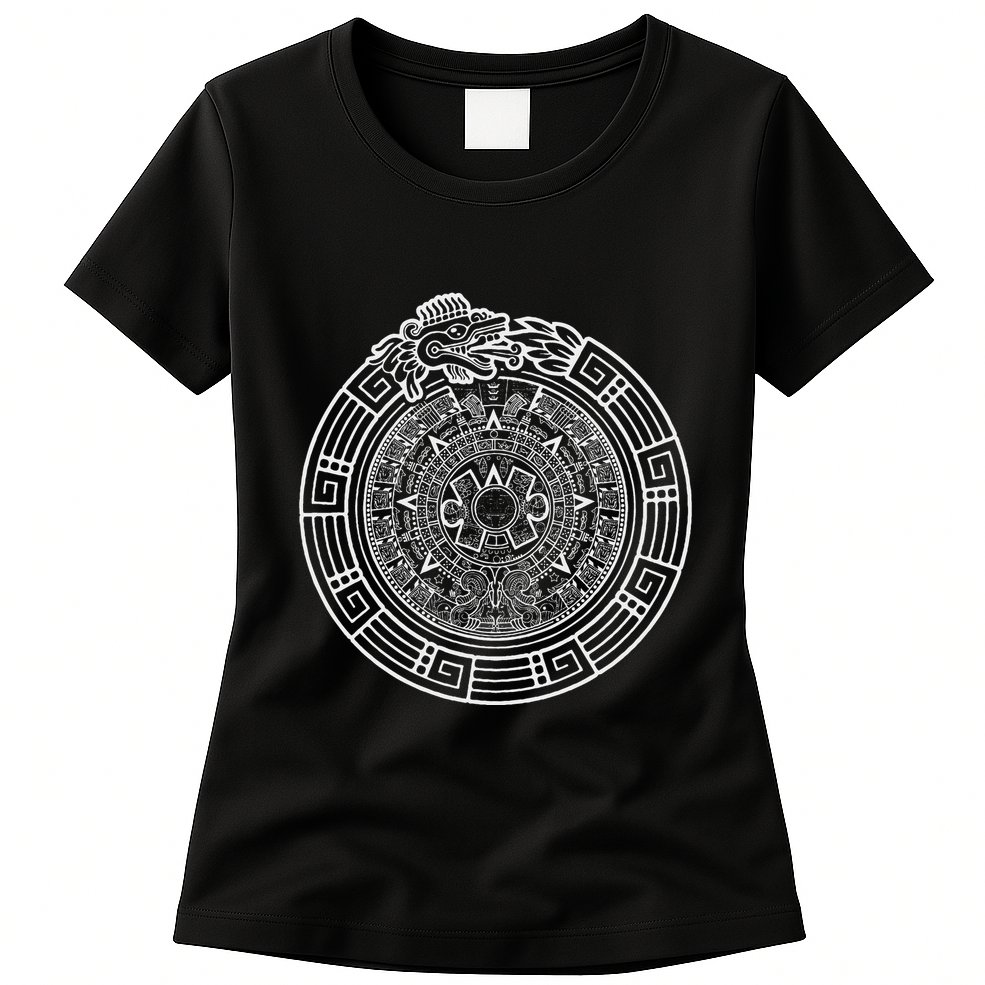 Quetzalcoatl Ouroboros Aztec Serpent Aztec Sun Stone Womens T-Shirt