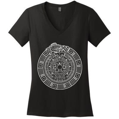 Quetzalcoatl Ouroboros Aztec Serpent Aztec Sun Stone Women's V-Neck T-Shirt