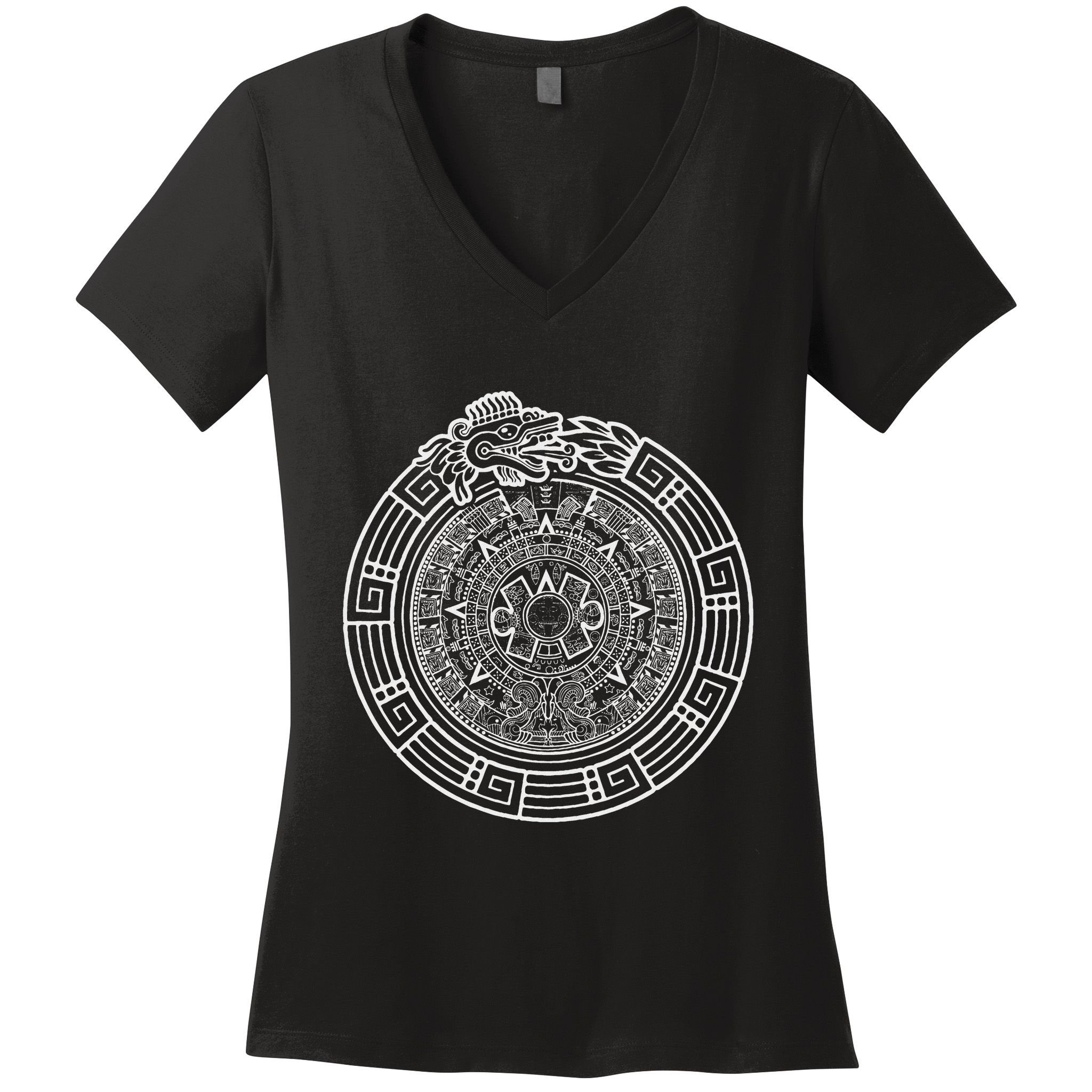 Quetzalcoatl Ouroboros Aztec Serpent Aztec Sun Stone Women's V-Neck T-Shirt