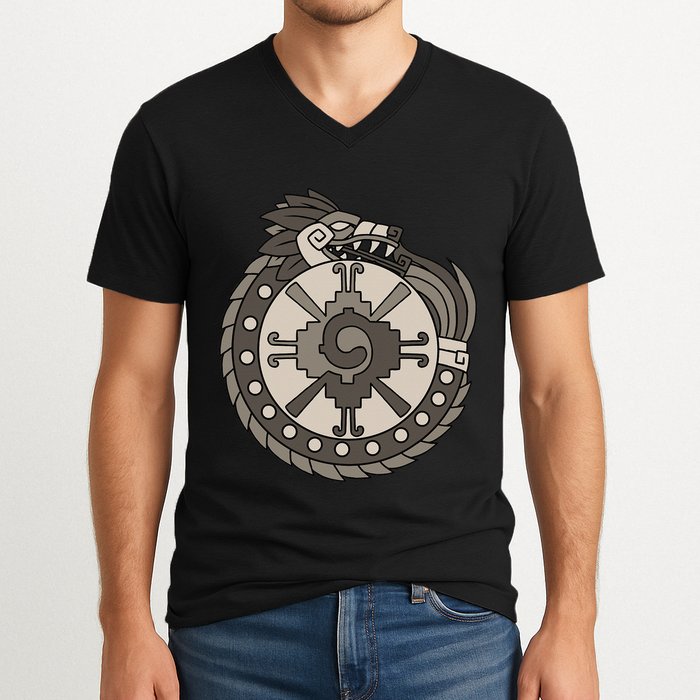 Quetzalcoatl Ouroboros Aztec Ancient Mayan Inca Toltec V-Neck T-Shirt
