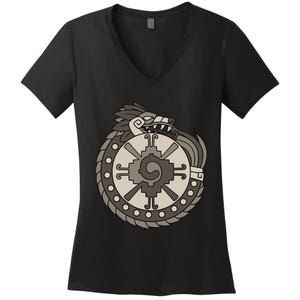 Quetzalcoatl Ouroboros Aztec Ancient Mayan Inca Toltec Women's V-Neck T-Shirt