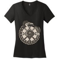 Quetzalcoatl Ouroboros Aztec Ancient Mayan Inca Toltec Women's V-Neck T-Shirt