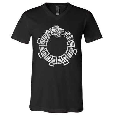 Quetzalcoatl Ouroboros Aztec Serpent Mayan Inca Toltec V-Neck T-Shirt
