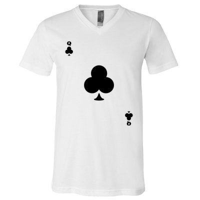 Queen Of Clubs Card Playing Card Poker Costume Card V-Neck T-Shirt