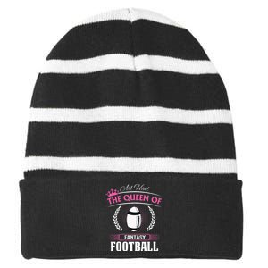 Queen Of Fantasy Football Funny Womens Fantasy Football Striped Beanie with Solid Band