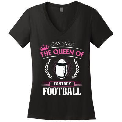 Queen Of Fantasy Football Funny Womens Fantasy Football Women's V-Neck T-Shirt