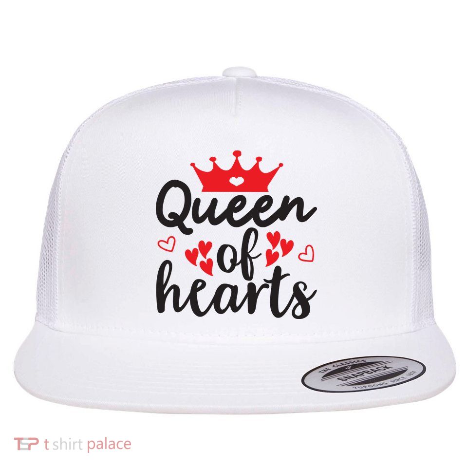 Queen Of Hearts, Wedding, Romantic, Valentine White Flat Bill Trucker Hat
