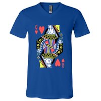 Queen Of Hearts Playing Card Halloween Costume Valentines Meaningful Gift V-Neck T-Shirt