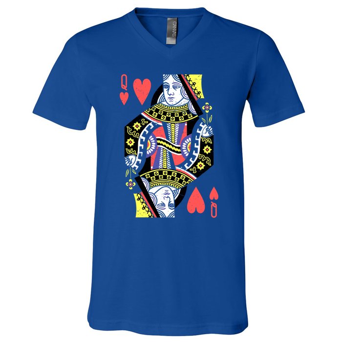 Queen Of Hearts Playing Card Halloween Costume Valentines Meaningful Gift V-Neck T-Shirt