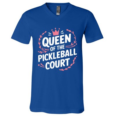 Queen Of The Pickleball Court Paddleball Lover Player Coach Gift V-Neck T-Shirt