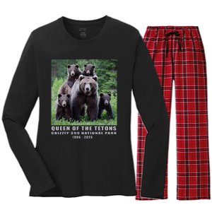 Queen Of The Tetons Grizzly 399 National Park 1996 2024 Women's Long Sleeve Flannel Pajama Set 