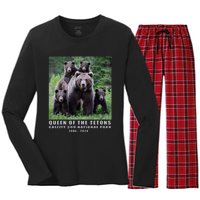 Queen Of The Tetons Grizzly 399 National Park 1996 2024 Women's Long Sleeve Flannel Pajama Set 