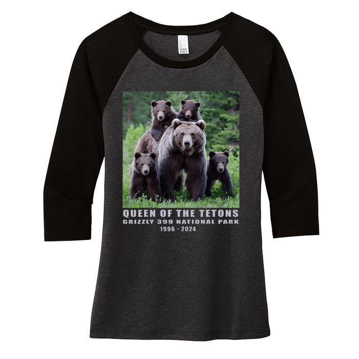 Queen Of The Tetons Grizzly 399 National Park 1996 2024 Women's Tri-Blend 3/4-Sleeve Raglan Shirt