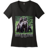 Queen Of The Tetons Grizzly 399 National Park 1996 2024 Women's V-Neck T-Shirt