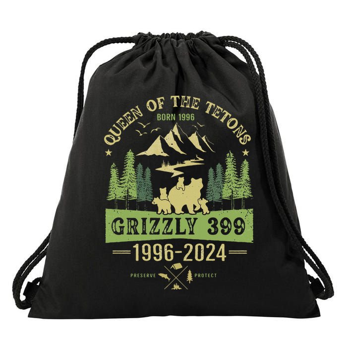 Queen Of The Tetons Grizzly 399 National Park 19962024 Drawstring Bag