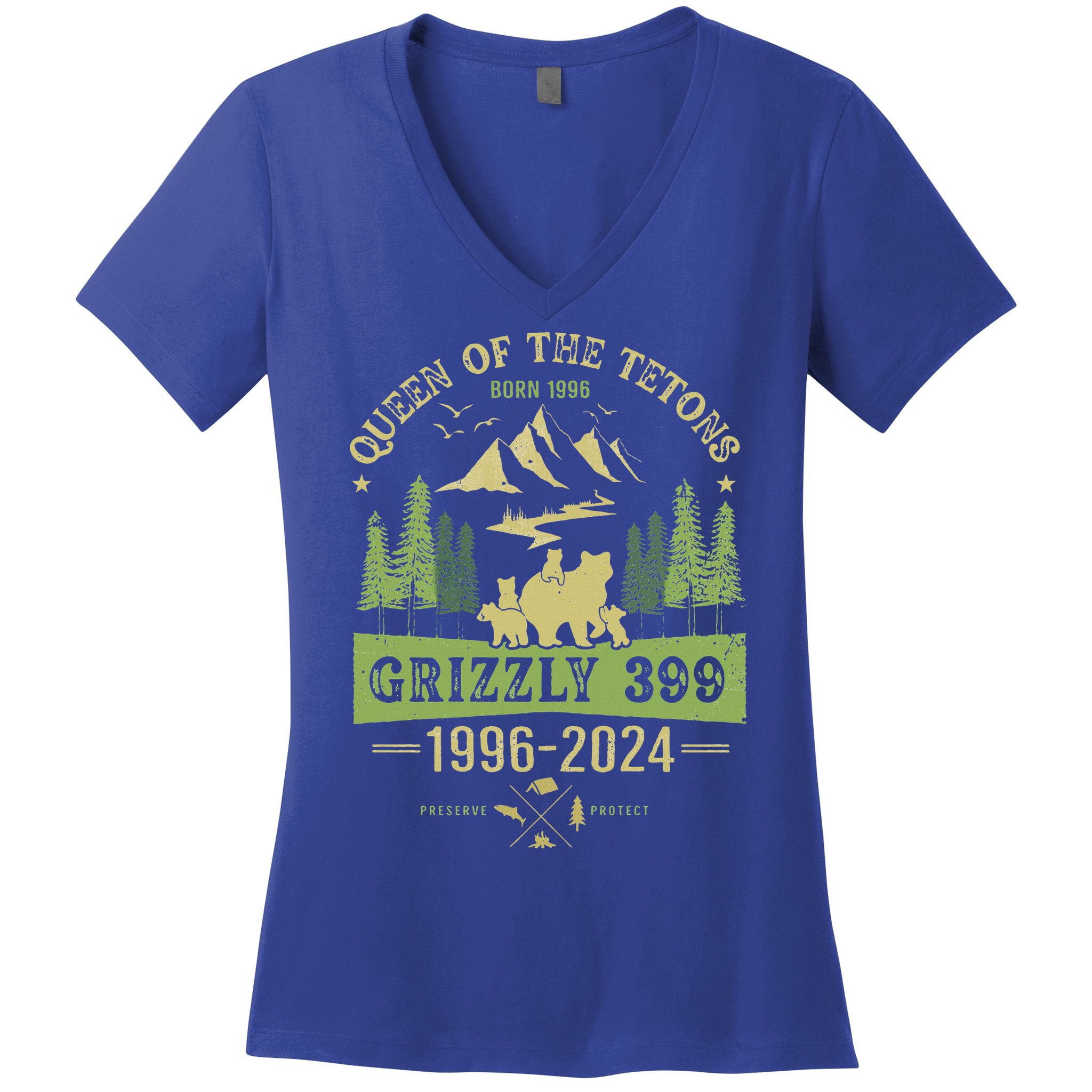 Queen Of The Tetons Grizzly 399 National Park 19962024 Women's V-Neck T-Shirt