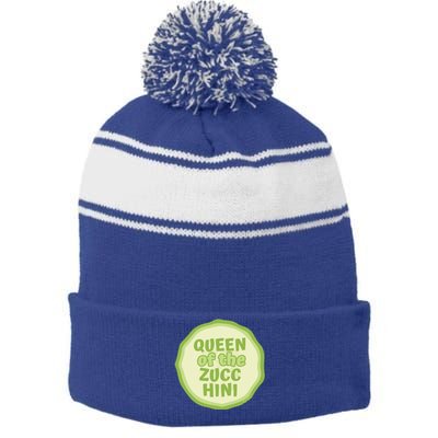 Queen Of The Zucchini Vegan Gift Stripe Pom Pom Beanie