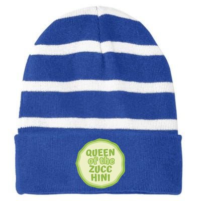 Queen Of The Zucchini Vegan Gift Striped Beanie with Solid Band