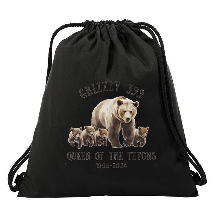 Queen Of The Tetons Grizzly Bear 399 Drawstring Bag