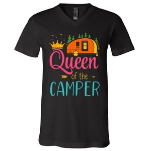 Queen Of The Camper Funny Camping Group Trip V-Neck T-Shirt