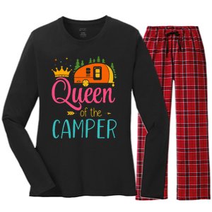 Queen Of The Camper Funny Camping Group Trip Women's Long Sleeve Flannel Pajama Set 