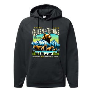 Queen Of The Tetons Grizzly 399 National Park Bear Lovers Performance Fleece Hoodie