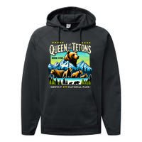 Queen Of The Tetons Grizzly 399 National Park Bear Lovers Performance Fleece Hoodie