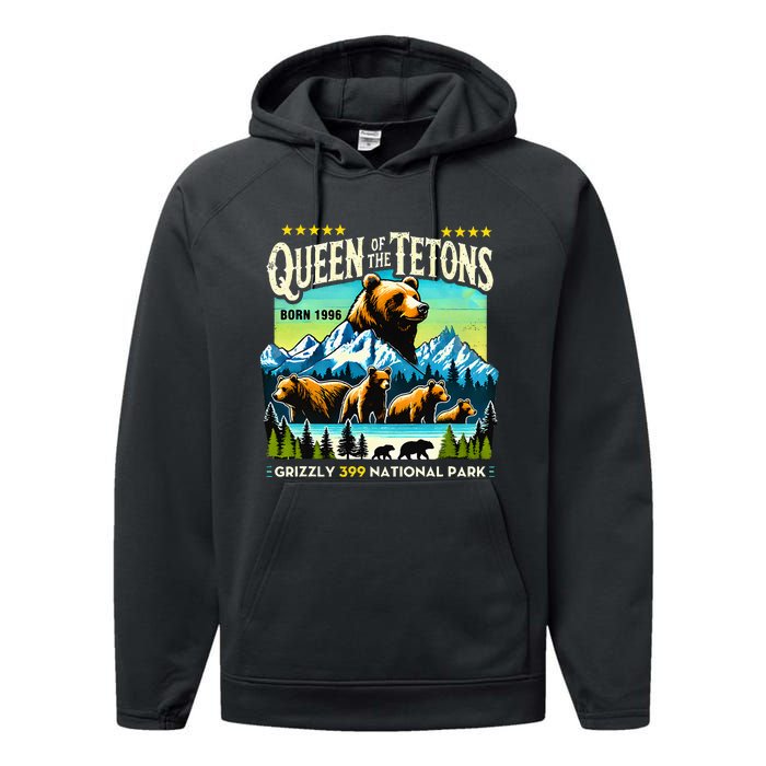 Queen Of The Tetons Grizzly 399 National Park Bear Lovers Performance Fleece Hoodie