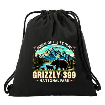 Queen Of The Tetons Grizzly 399 National Park Grizzly Bear Drawstring Bag