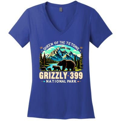 Queen Of The Tetons Grizzly 399 National Park Grizzly Bear Women's V-Neck T-Shirt