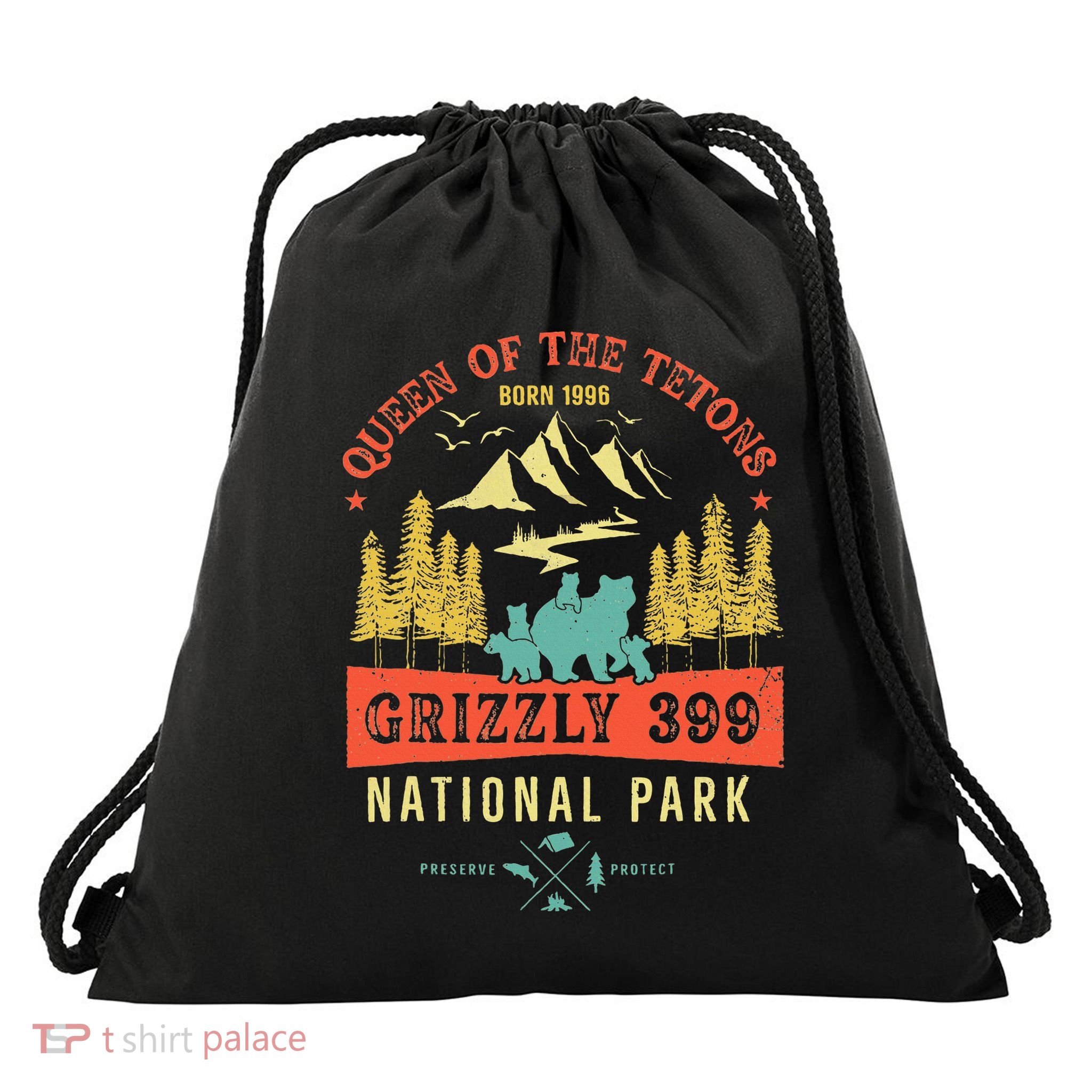 Queen Of The Tetons Grizzly 399 National Park Preserve Drawstring Bag