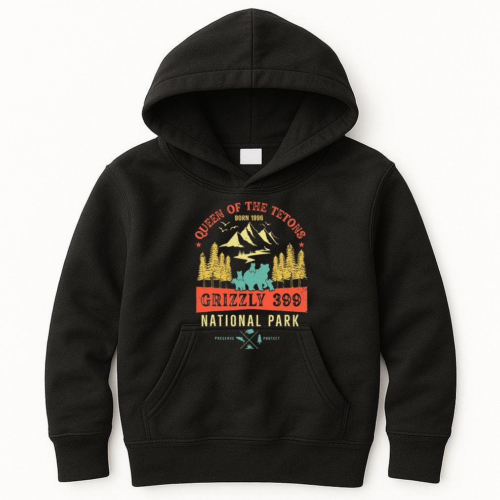 Queen Of The Tetons Grizzly 399 National Park Preserve Kids Hoodie