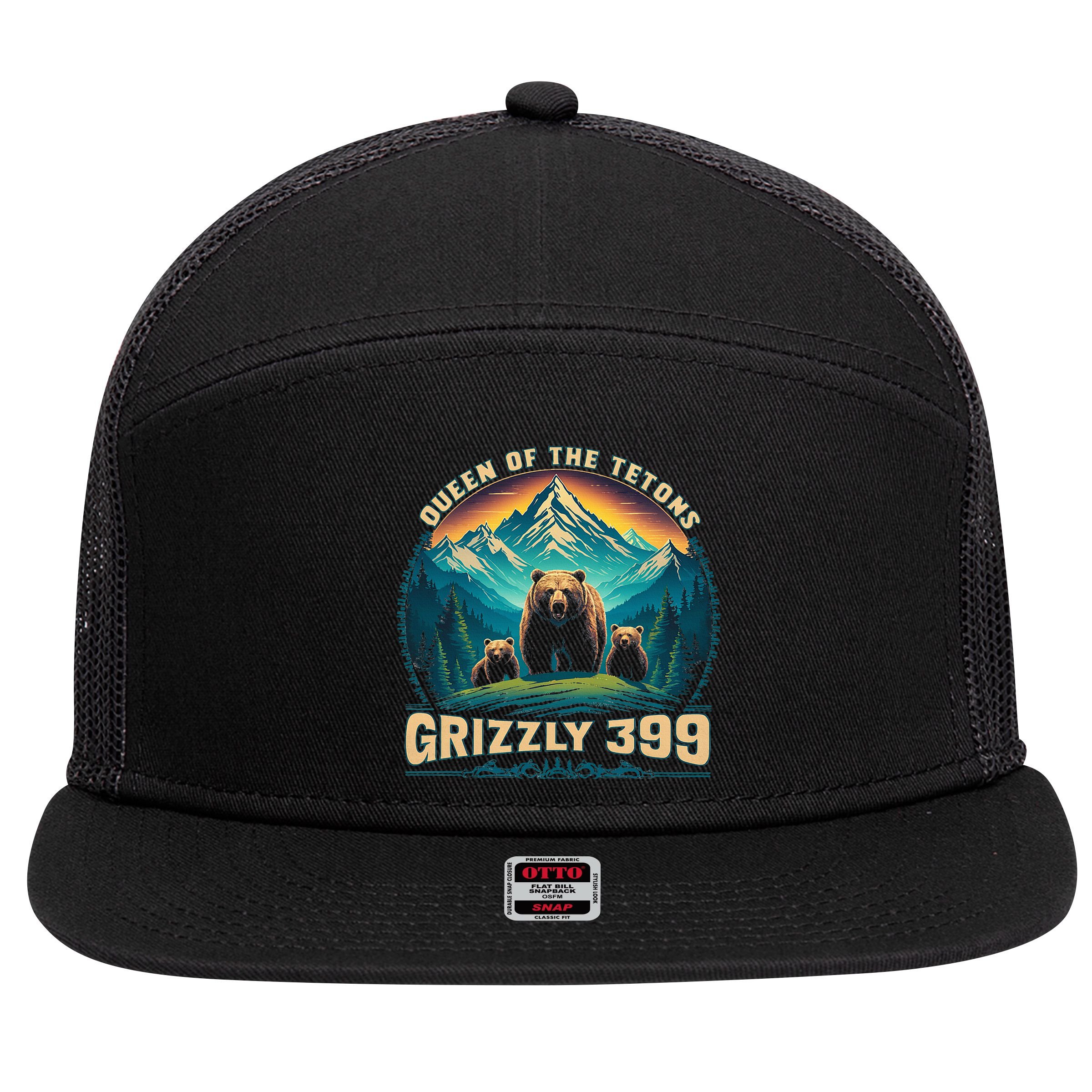 Queen Of The Tetons Grizzly Bear 399 National Park 7 Panel Mesh Trucker Snapback Hat