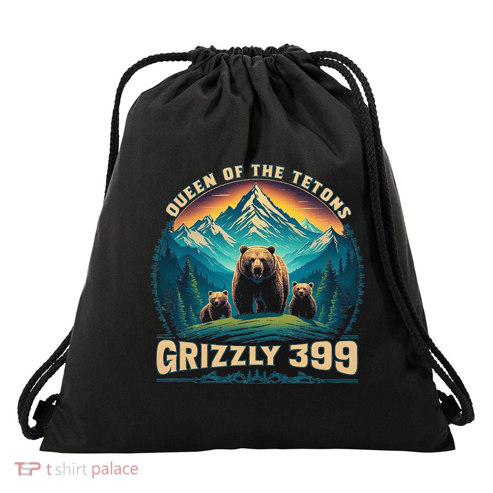 Queen Of The Tetons Grizzly Bear 399 National Park Drawstring Bag