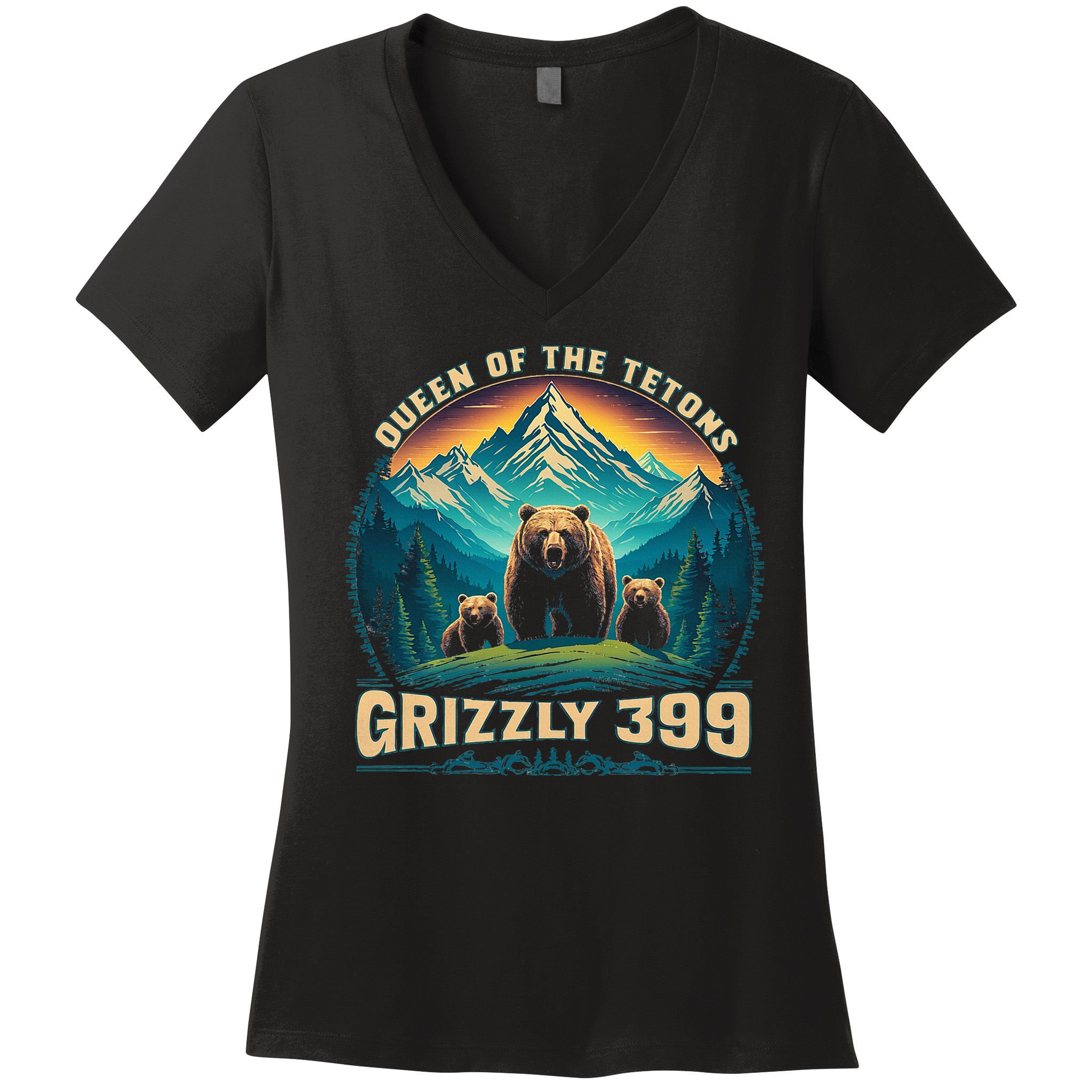 Queen Of The Tetons Grizzly Bear 399 National Park Women's V-Neck T-Shirt