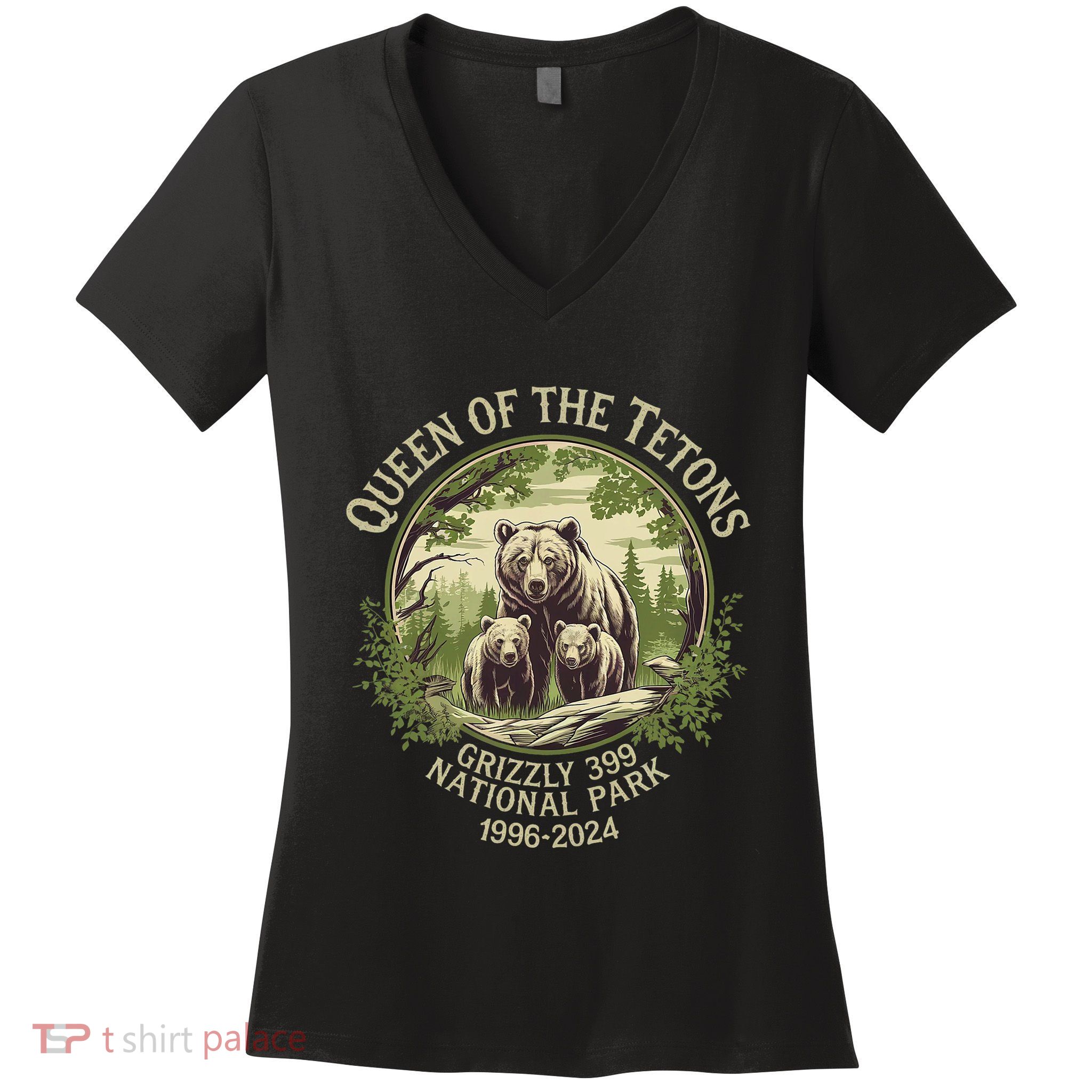 Queen Of The Tetons Grizzly 399 Wildlife Preserve 1996 2024 Women's V-Neck T-Shirt