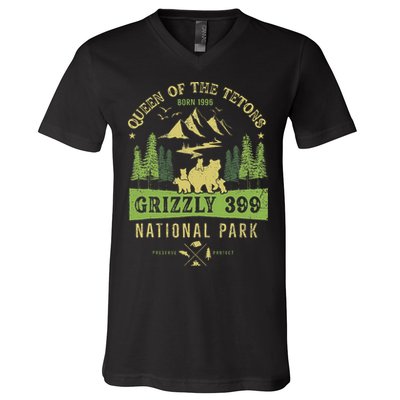 Queen Of The Tetons Grizzly 399 National Park V-Neck T-Shirt