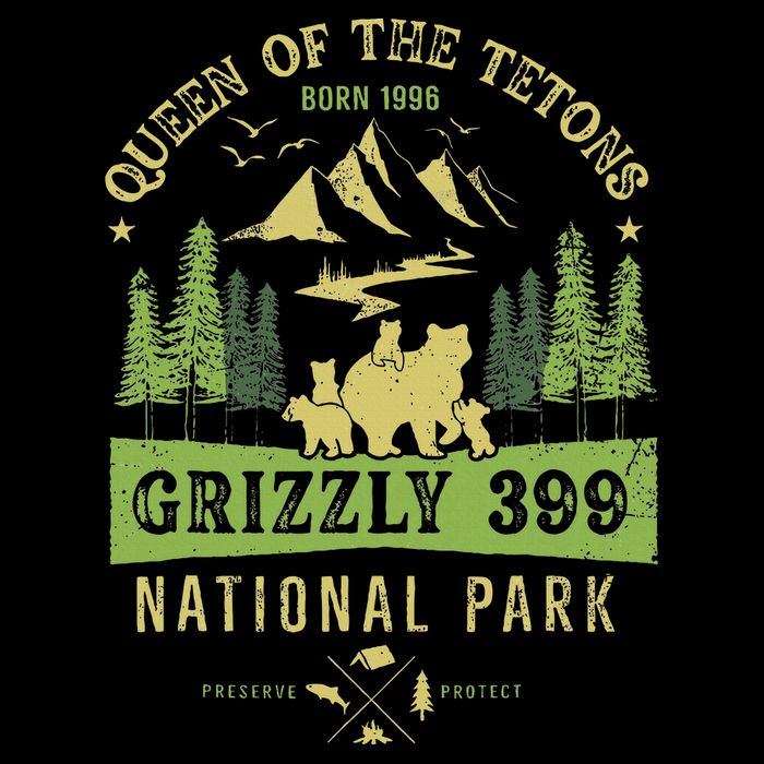 Queen Of The Tetons Grizzly 399 National Park Bucket Hat