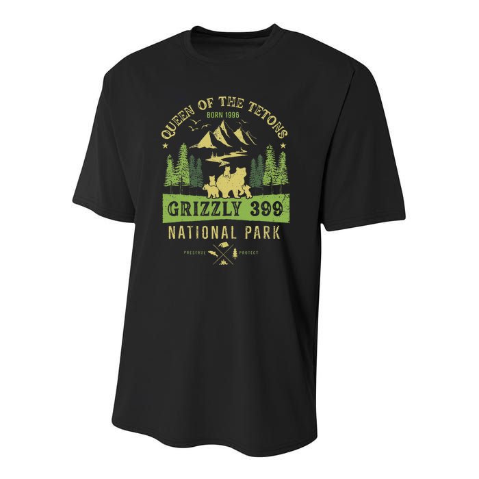 Queen Of The Tetons Grizzly 399 National Park Youth Performance Sprint T-Shirt