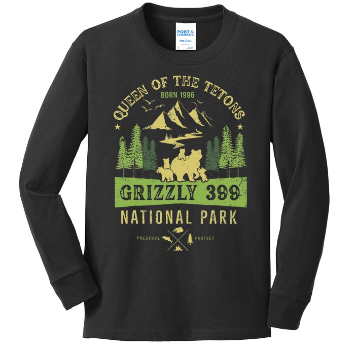 Queen Of The Tetons Grizzly 399 National Park Kids Long Sleeve Shirt